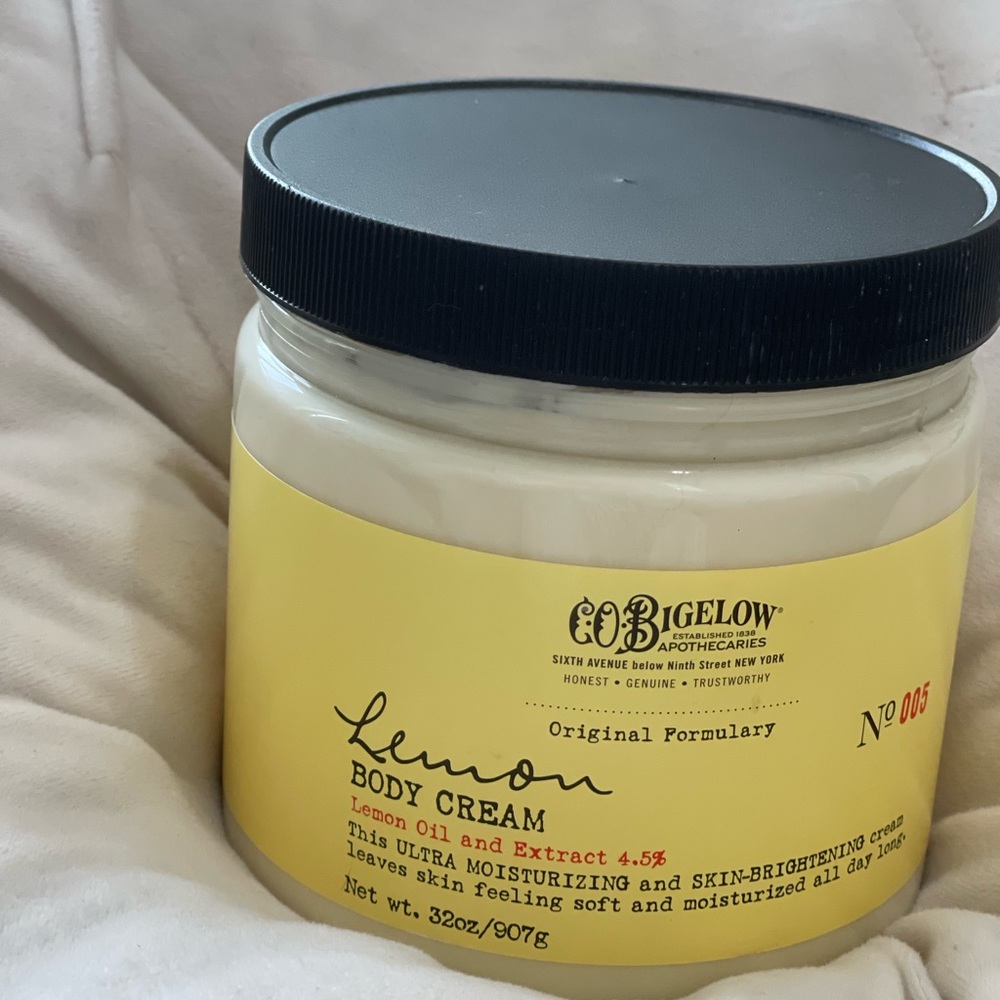Co Bigelow 32 OZ Lemon Body Moisturizer and skin brightening cream.